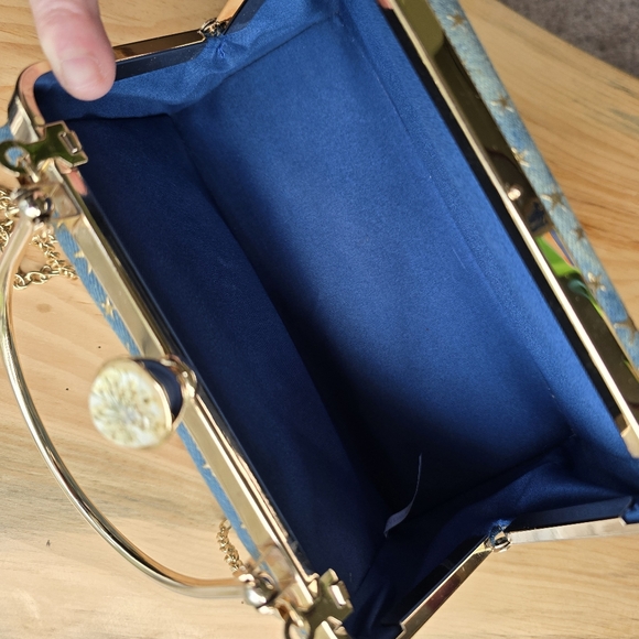 Gold Embossed Star Denim Crossbody Handbag - Picture 6 of 11